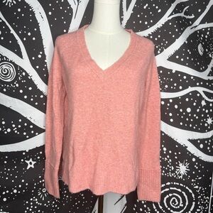 J Crew Small Relaxed Fit Coral Pink Alpaca Wool Blend V Neck Sweater Preppy